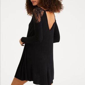American Eagle Black Ribbed Knit Lace Dress